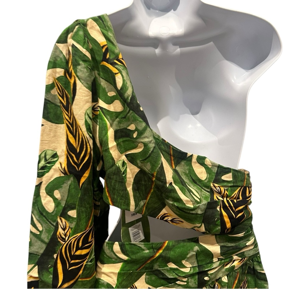 Farm Rio Tropical Leaves One Shoulder Mini Dress Green Large New with Tags - Picture 11 of 16